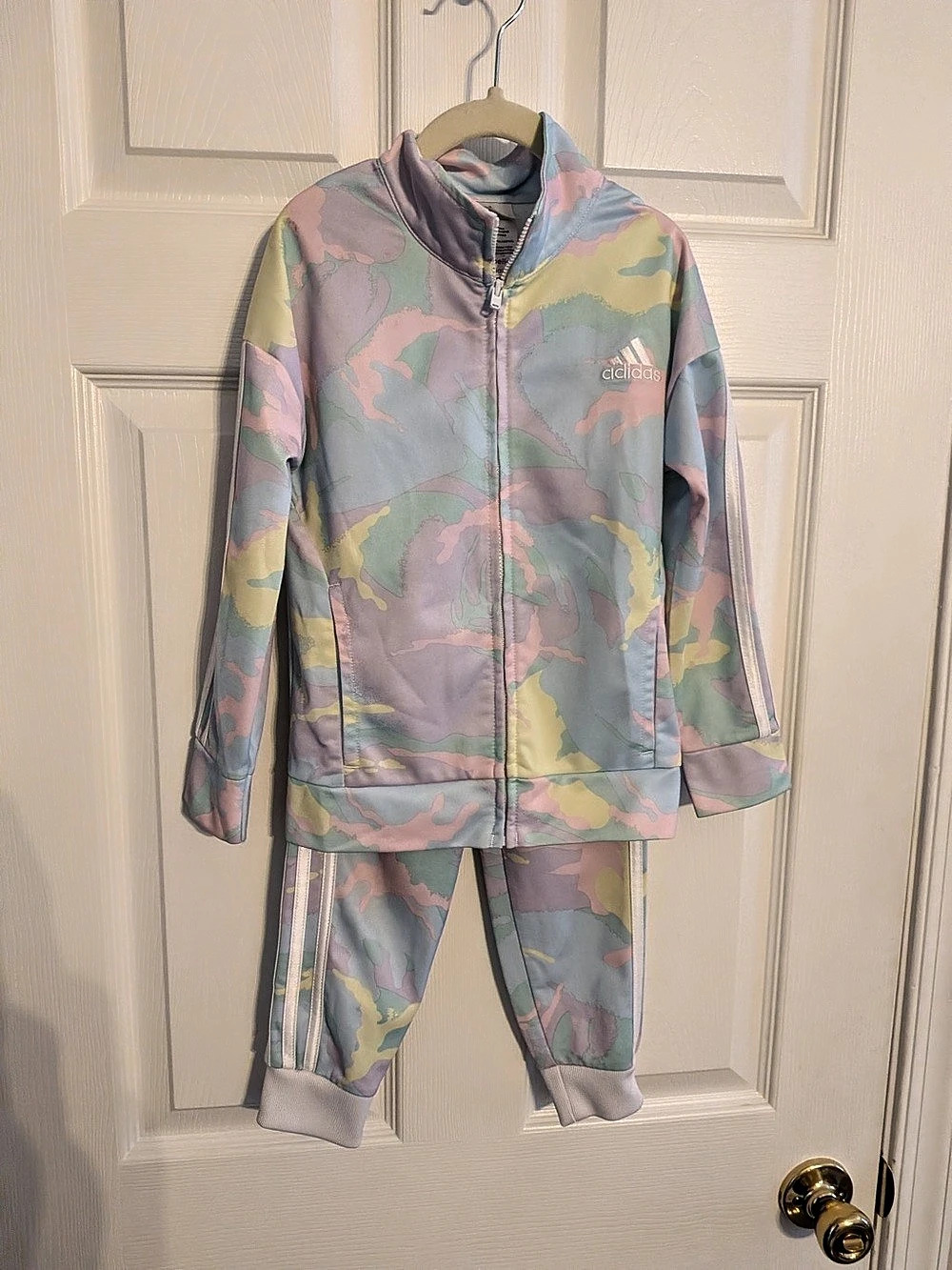Adidas Girls’ Pastel Camo Tracksuit - Jacket and Pants Set Size 5